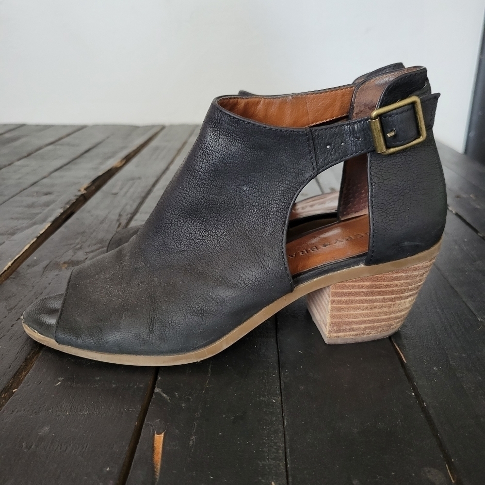 Lucky Brand Barimo Black Leather Booties Peep Toe Ankle Boots Women's 6.5